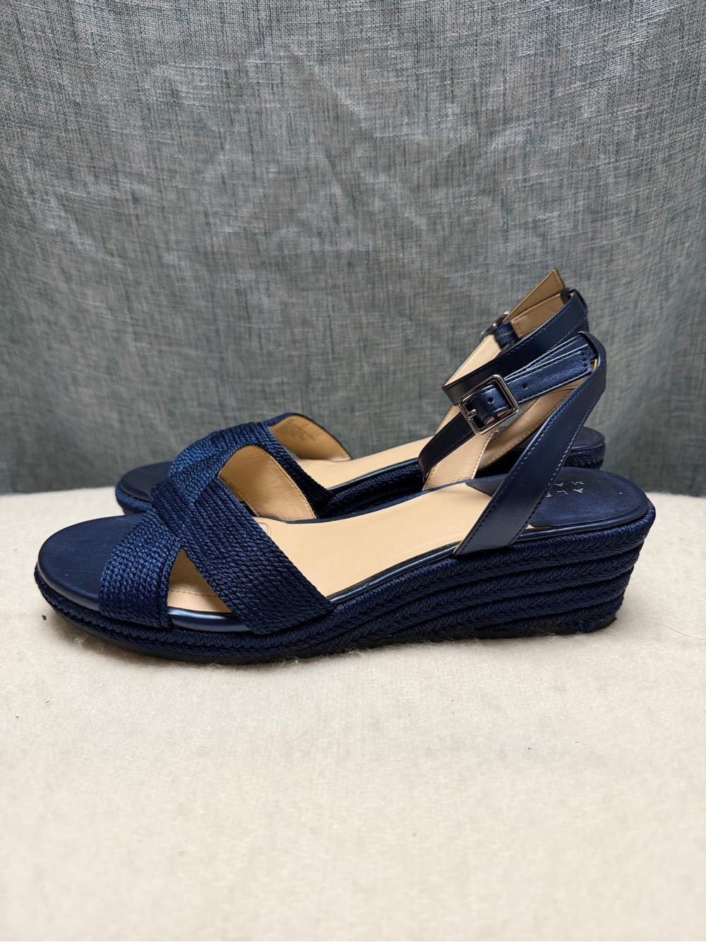 Alex Marie Navy Braided Cross-Strap Ankle Strap Sandals - Picture 2 of 3